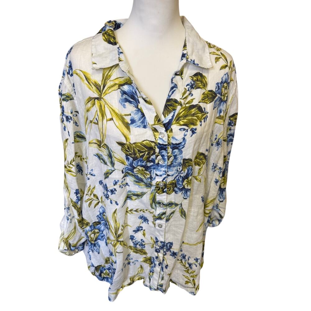 Joie 100% LINEN button up tropical print shirt womens 3x - Picture 3 of 7